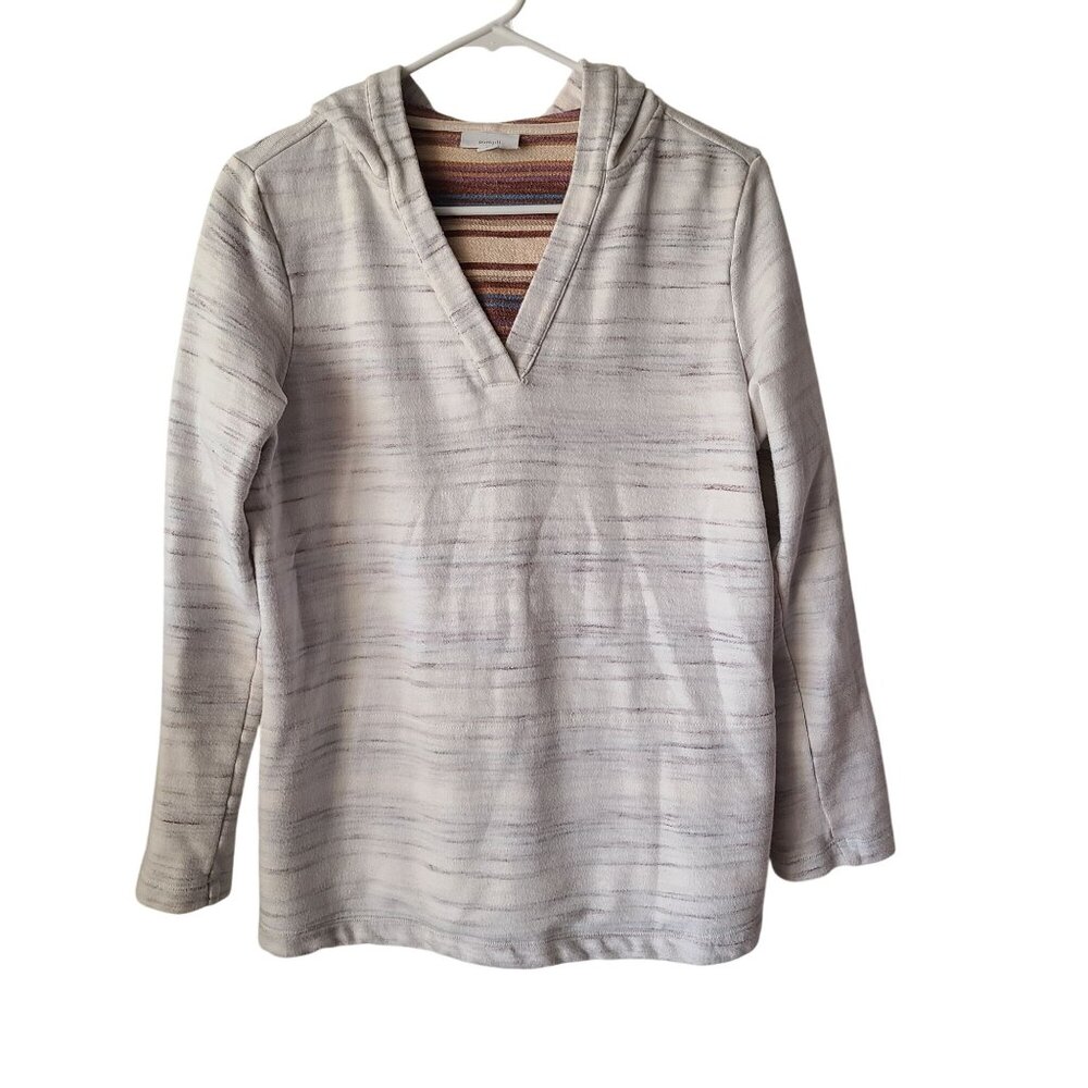 Pure Jill US Womens S V-Neck Hooded Pullover Sweatshirt Top 100% Cotton Stripes